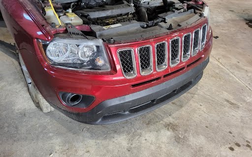 2013 JEEP COMPASS Used Bumper Assy (Front) includes cover w/o tow hooks  - Dark Red / Burgundy